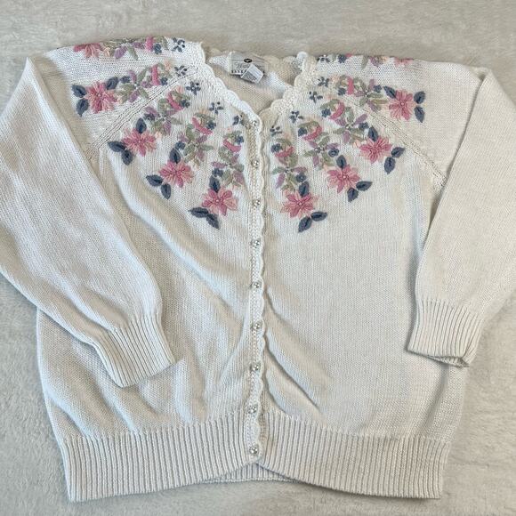 Worthington Sweaters - Worthington essentials women’s vintage pastel floral white cardigan sweater sz M